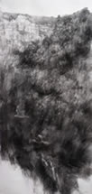 Bridget Macdonald, Woodpigeons and Cliff, 2017, charcoal on paper, 152 x 74 cm