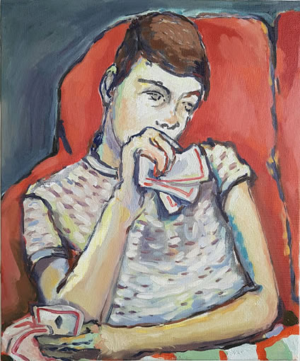Kate McCrickard, Card Player (Valentin), 2019, oil on canvas, 56 x 46 cm