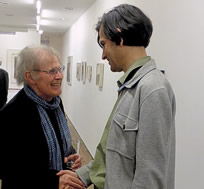 Simon Lewty with Ian Hunt during his 2016 exhibition at Art First, Charting a Decade II - Simon Lewty & Will Maclean