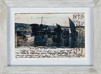 Will Maclean, Pier and Herring Boats, 2012, printed collage, 9 x 14 cm
