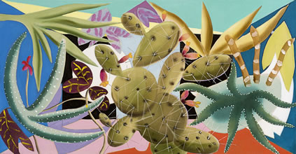 Alexandra Haynes, Botanics Tenerife, acrylic on canvas, 57 x 166 cm