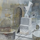 Karel Nel, At The Threshold, 2013, pastel, metallic dust and dry pigment on fibre-fabric, 181 x 181 cm