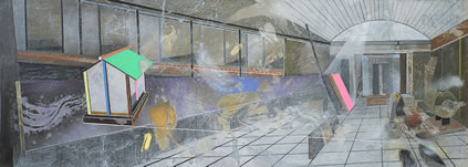 Karel Nel, Radiance: the House Within, 2013, pastel, metallic dust and dry pigment on fibre-fabric, 94 x 240 cm