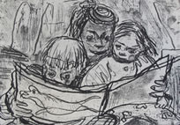 Kate McCrickard, Childhood Series: Bedtime Stories, 2013, softground etching, 25 x 20.5 cm
