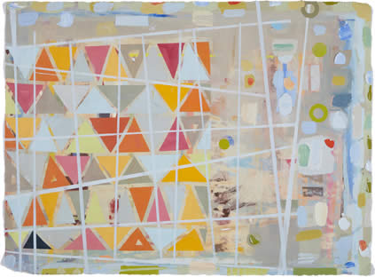 Kevin Laycock, Invention 2  after Gawthorpe quilt collection, 2023, oil on paper, 56 x 77 cm