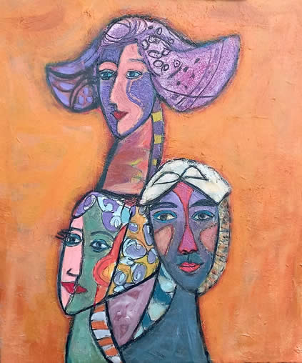 Margaret Hunter, Malaga Girls, 2023, oil on wood, 60 x 50 cm
