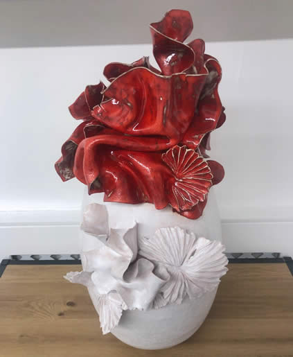 Marisol Jacquemot Derode, Fantaisie, earthenware vessel with terra sigillata exterior and red glazed top, 60 x 28 cm