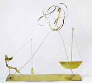 Luciano Bonomi, Fisherman in the Bay of Naples, 2006, brass and wood in Perspex box, 41 x 51 x 21 cm
