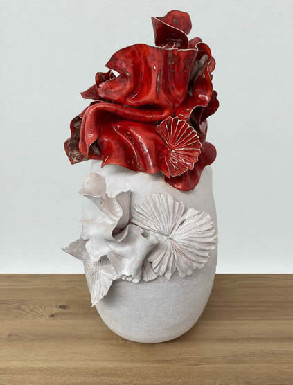 Marisol Jacquemot Derode, Fantaisie, 2023, earthenward vessel with terra sigillats exterior and red glazed top, 61 x 34 cm