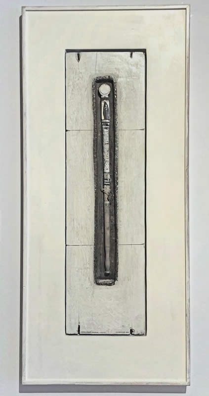 Will Maclean, Shaman Board / Herring Caller, 2010, found objects mixed media on board, 142 x 63 x 7 cm