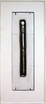 Will Maclean, Shaman Board / Herring Caller, 2010, found objects and mixed media on board, 142 x 63 x 7 cm